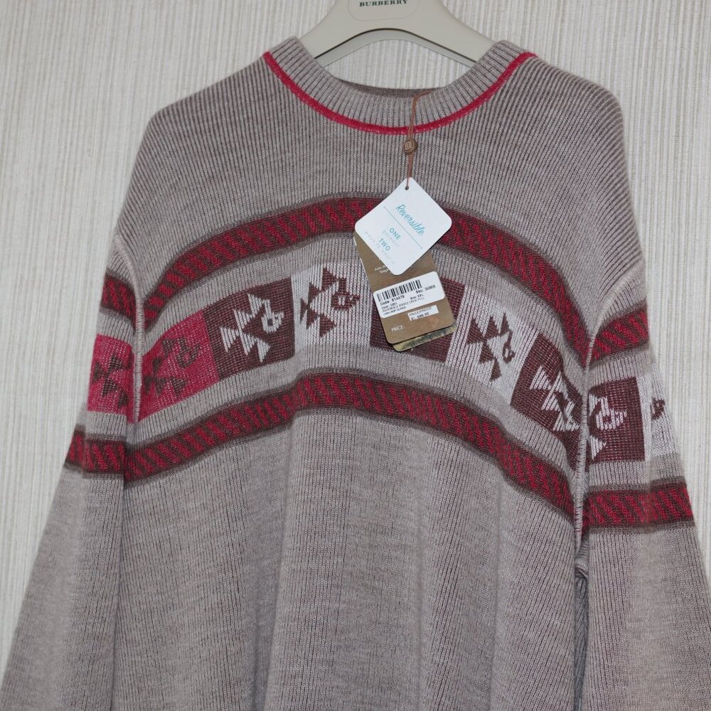 SOL Baby Alpaca Crew Neck Beige Multicolor Men Pullover Size:2XL